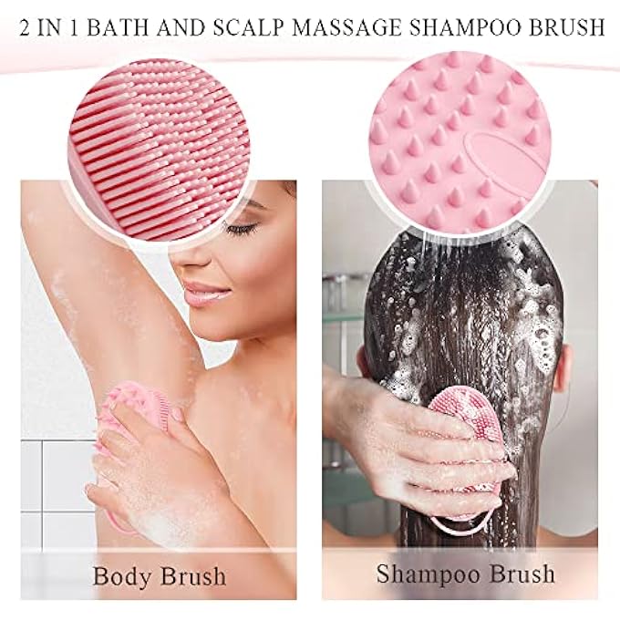 KQNBI Silicone Body Scrubber - 2 Pcs Exfoliating Shower Scrubber, 2 in 1 Body Scrub Brush & Scalp Massager for Men, Women & Kids - Image 2